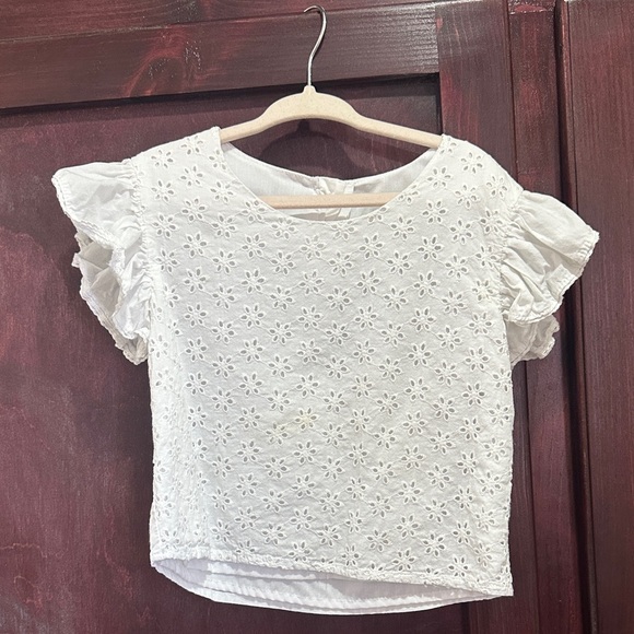 C&C California Other - White Eyelet Ruffle Sleeve Top